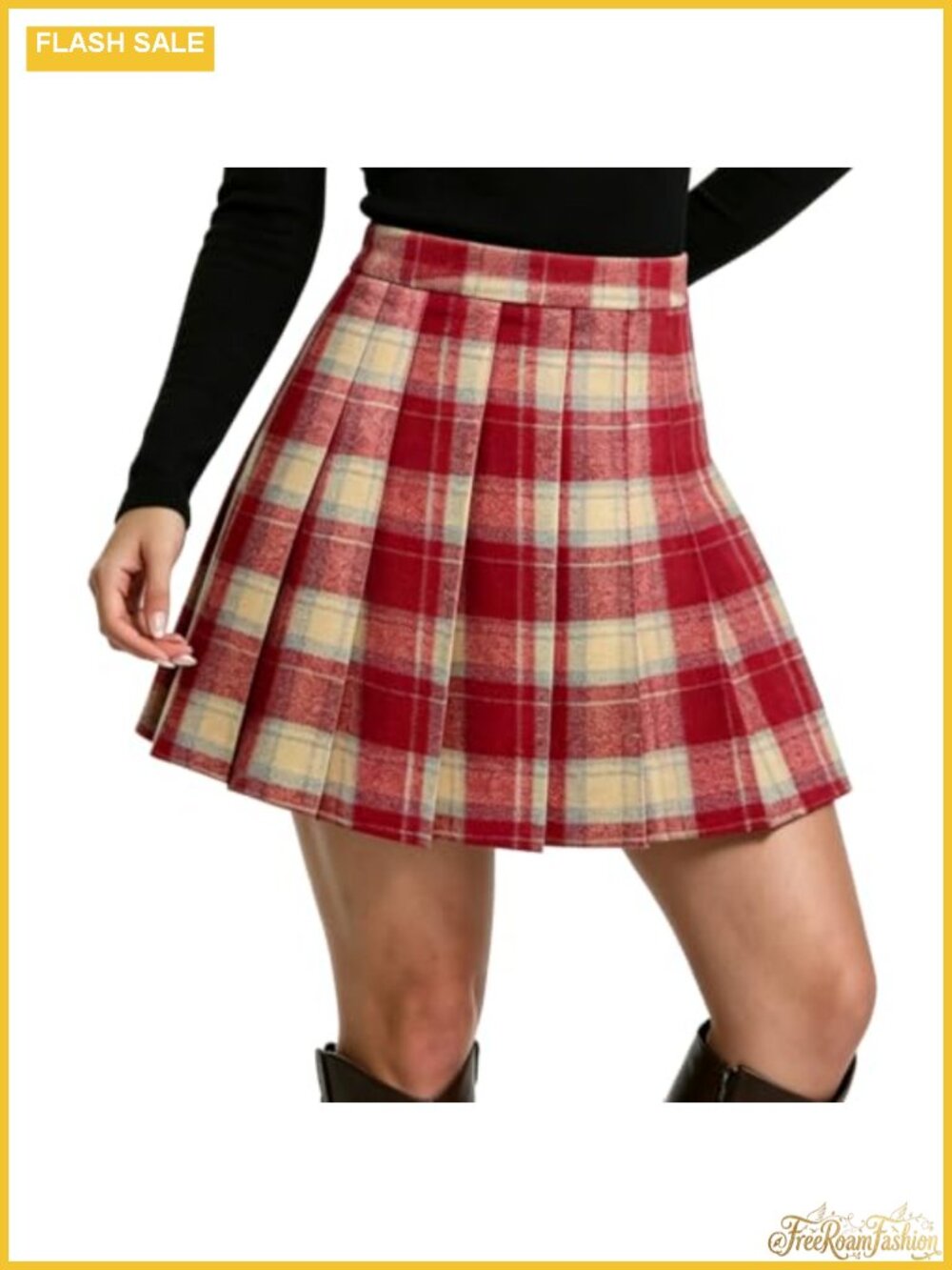 Wool Plaid Mini Skirt High Waisted Pleated A-Line Fall Winter